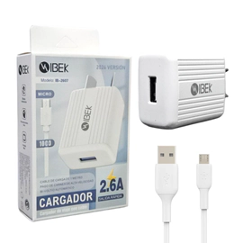 CARGADOR IBEK 2607 USB-A 2.6AMP + CABLE MICRO USB