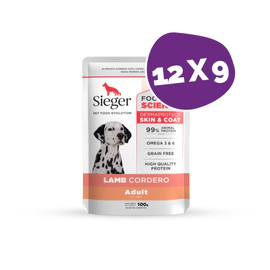 Pouch Sieger Perro Adulto Cordero 100g Pack X 12