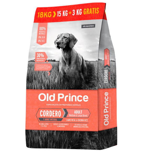 Old Prince Cordero Perro Adulto Mediano y Grande x 15 +3Kg Gratis