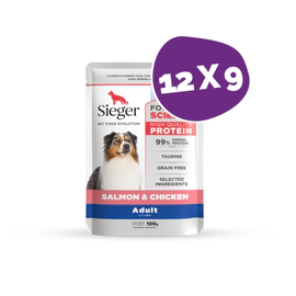 Pouch Sieger Perro Adulto Salmón y Pollo 100g Pack X 12