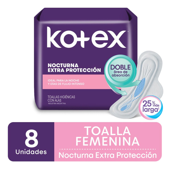Toalla Femenina Kotex Extra Protección Nocturna C/a X8
