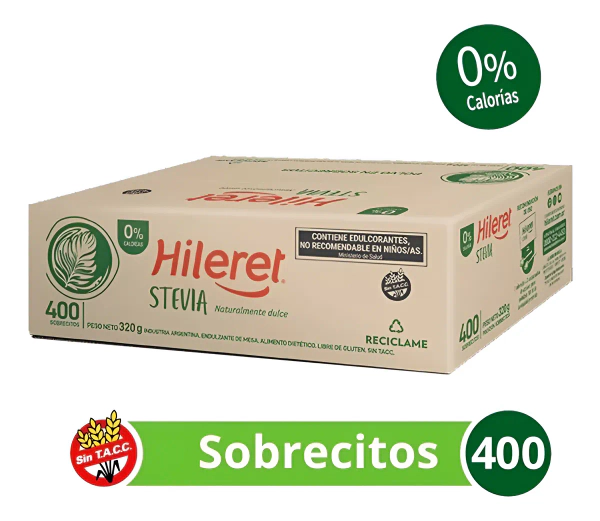 Edulcorante Hileret Stevia 400 Sobres Sin Tacc