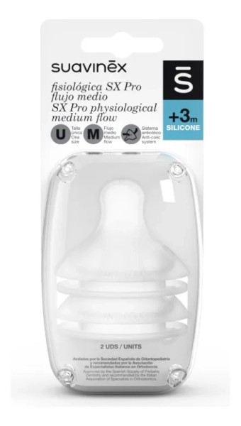 Suavinex Tetinas Fisiológicas para Mamadera X2un Flujo Medio