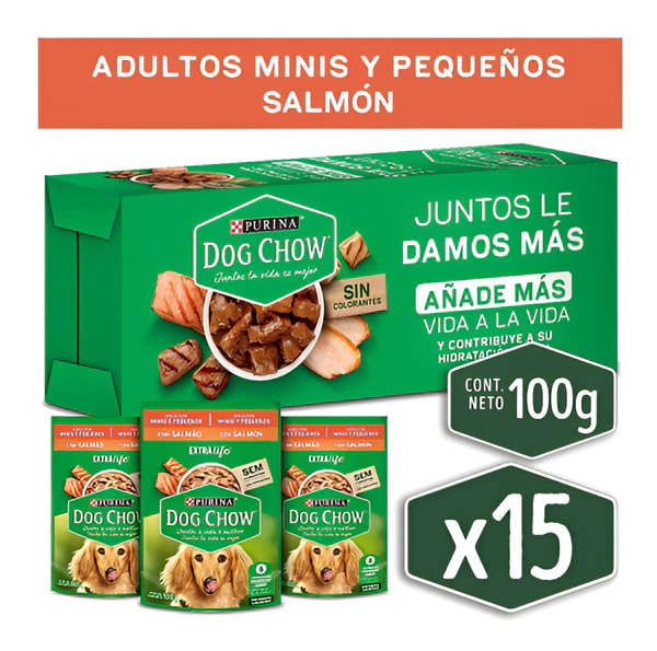 Pack 15x Dog Chow® Cachorros Con Salmon Sobre 100g
