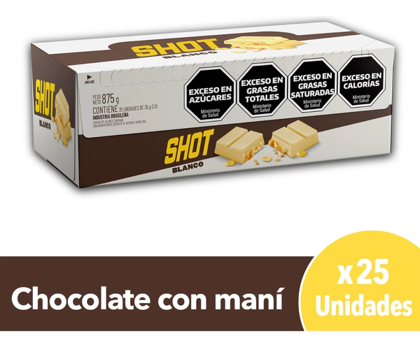 Chocolate Shot Blanco Con Maní 35g X 25 Un
