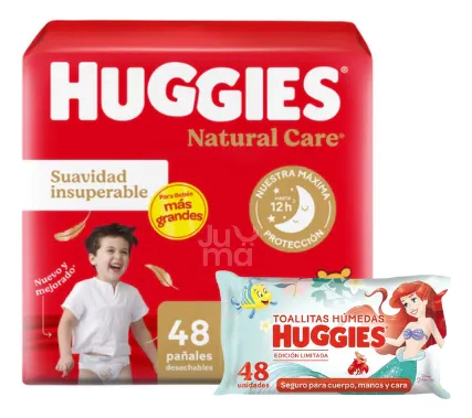 Pañales Natural Care Xxxg X48 + Toallas Húmedas 4 En 1 X48 Sin Género