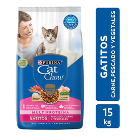 Alimento Cat Chow Gatitos Pescado, Carne Y Vegetales 15 Kg