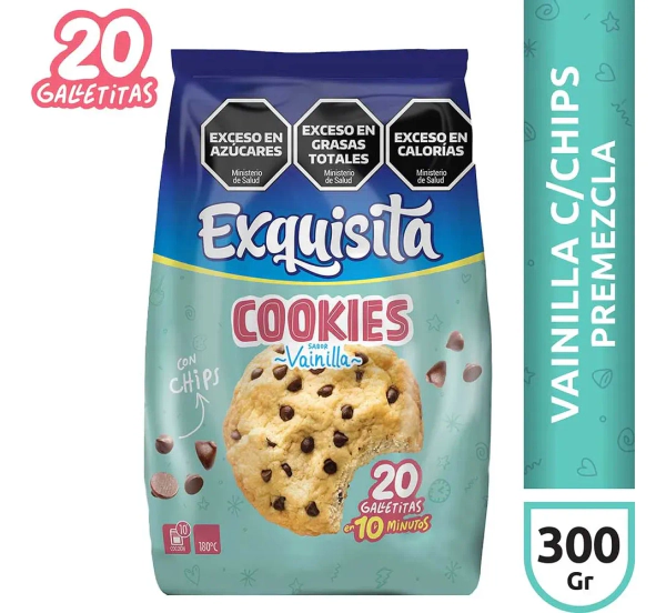 Premezcla Cookies Sabor Vainilla con Chips Exquisita 300g