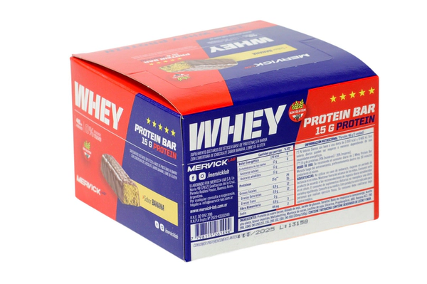 Barra Proteica Mervick Lab Banana Whey Protein Bar Caja x12 Un 46 Gr