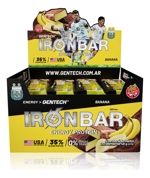 Barra Proteica Iron Bar Gentech AFA Sabor Banana Caja x 20