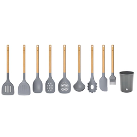 Set De Utensilios De Silicona Y Madera  X10 Color Gris Gris
