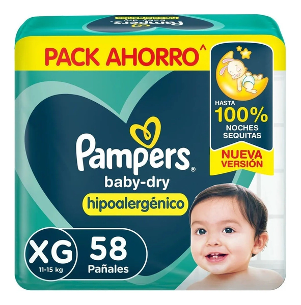 Pampers Pañal Xg 58 Baby-dry Extra Grande (xg) Sin Género