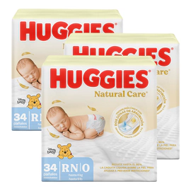 Pañales Premium Huggies Natural Care Rn Más Suave 34Un X3