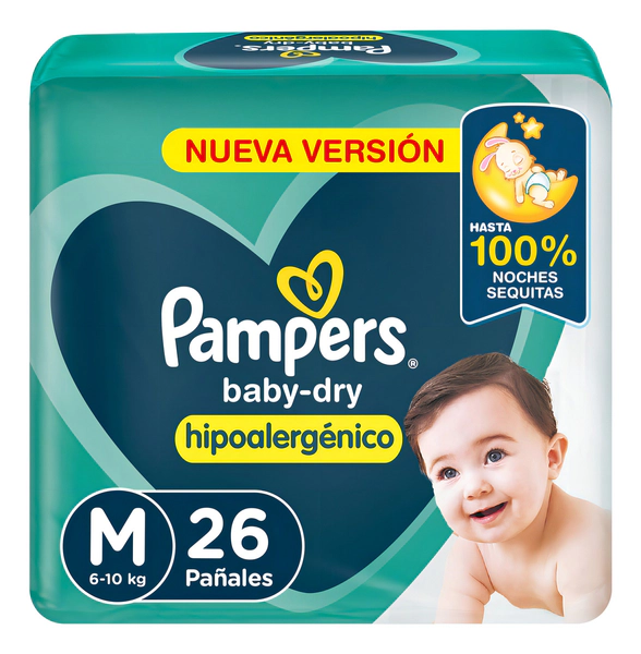 Pampers Baby Dry Hipoalergénico Pañales Talle M 26 Unidades