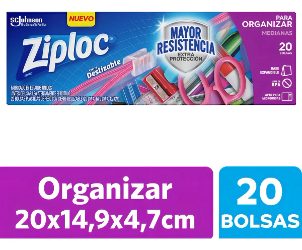 Bolsa Ziploc Organizar Mediana 20 Unidades