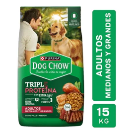 Alimento Para Perro Dog Chow Adulto Mediano Grande Triple Proteína 15 Kg