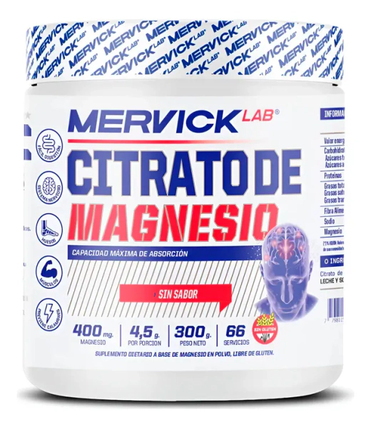 Mervick Citrato De Magnesio Suplemento Sin Sabor 300 Gr