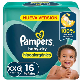 Pañales Pampers Baby Dry Hipoalergénico Talle Xxg 16 Unidades