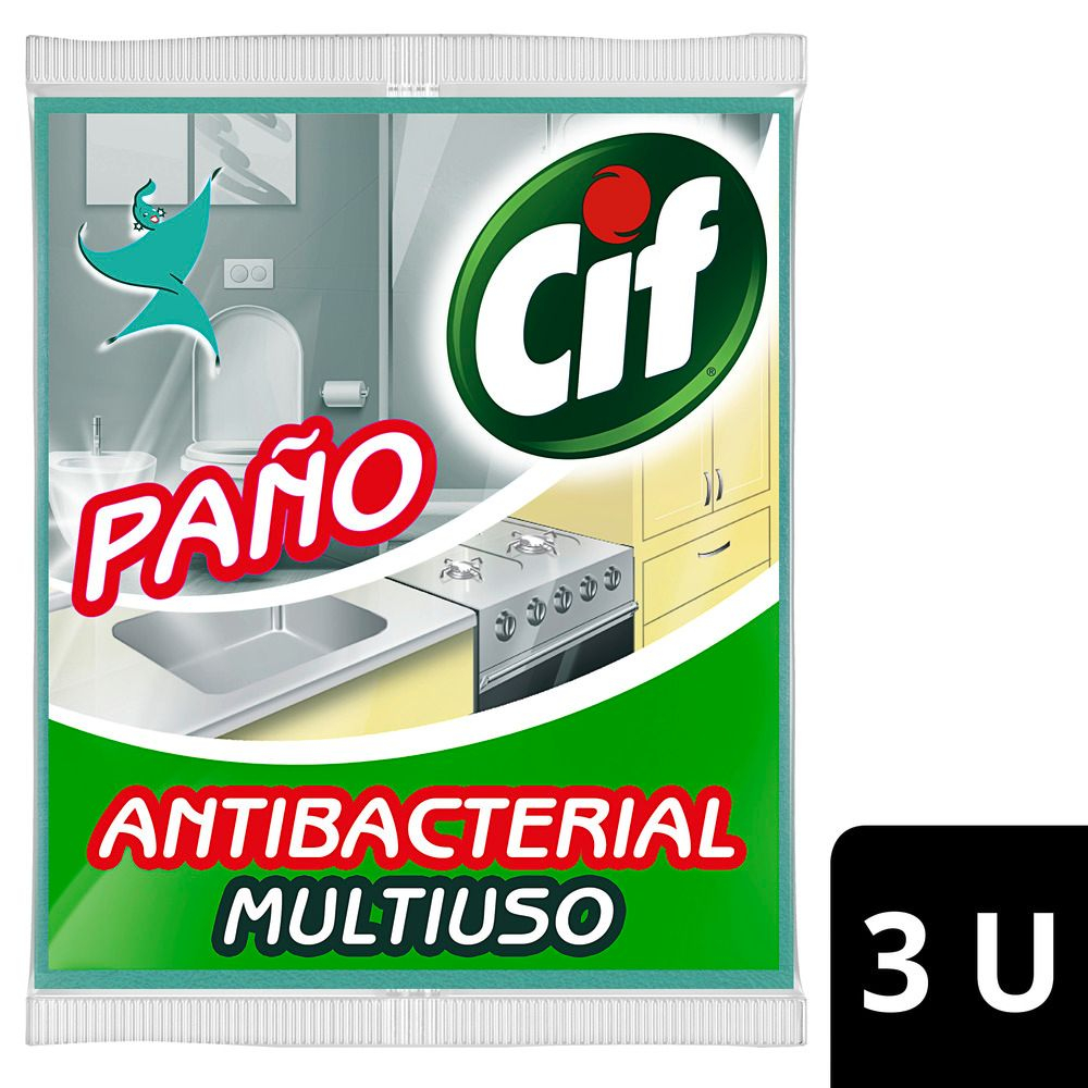 Paño Cif Antibacterial Multiuso 3 Unidades Azul Acero | Ecomodico