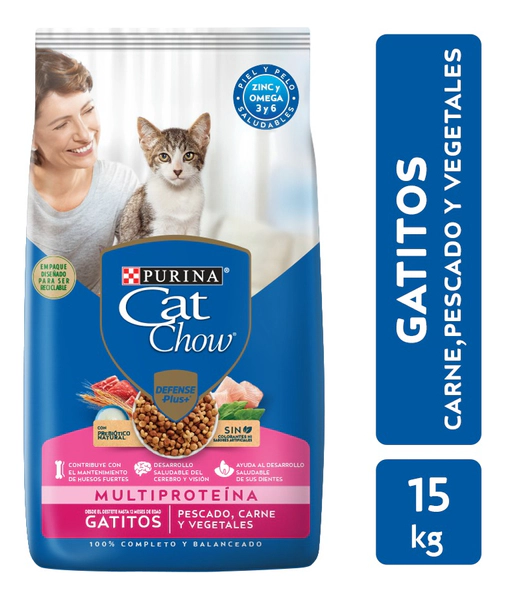 Alimento Cat Chow Gatitos Pescado, Carne Y Vegetales 15 Kg