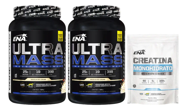 Combo 2 Ultra Mass 1,5kg + Creatina Ena Crecimiento Fuerza Sabor Vainilla