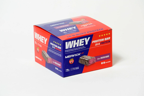 Barra Proteica Mervick Lab Whey Protein Bar Frutos Rojos Caja x12 Un 46 Gr