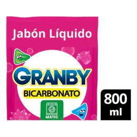Jabón Liquido Granby Bicarbonato Baja Espuma De Rosas 800 Ml
