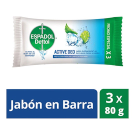 Jabón Espadol Dettol Antibacterial Active Deo 3 x 80 Gr
