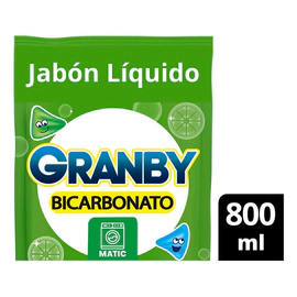 Jabón Líquido para lavar ropa Granby Bicarbonato Baja Espuma de Limón 800 ml
