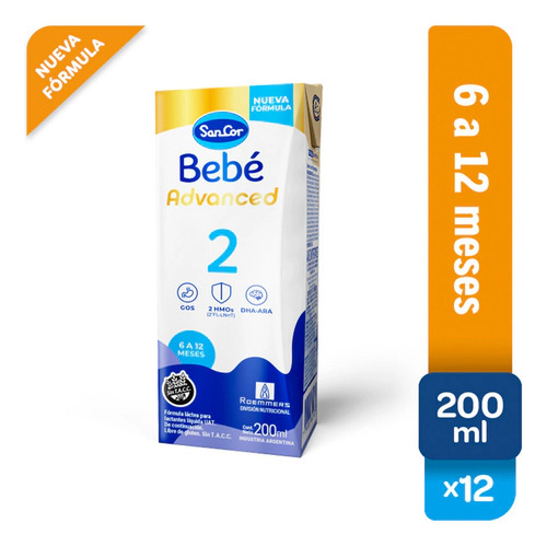 Sancor Bebé 2 Advanced 200 Ml X 12 Unidades - Nueva Fórmula Original