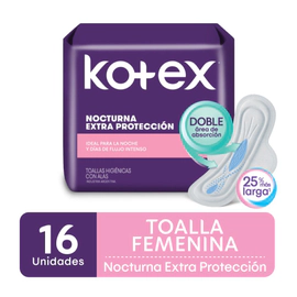 Kotex Toalla Femenina Nocturna 16 Un