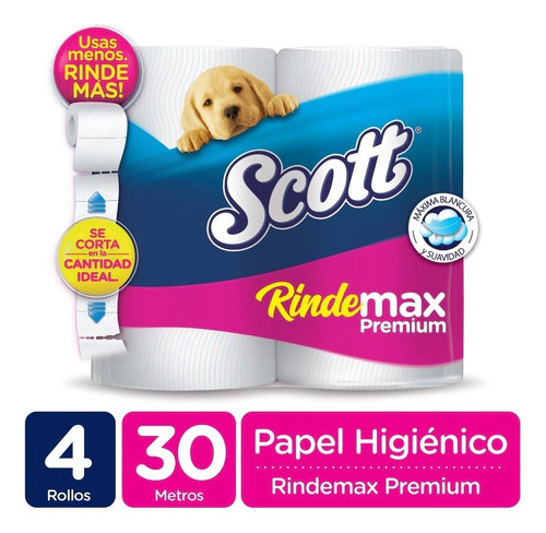 Papel Higienico Scott Rindemax Premium 30 Metros X 4 Rollos