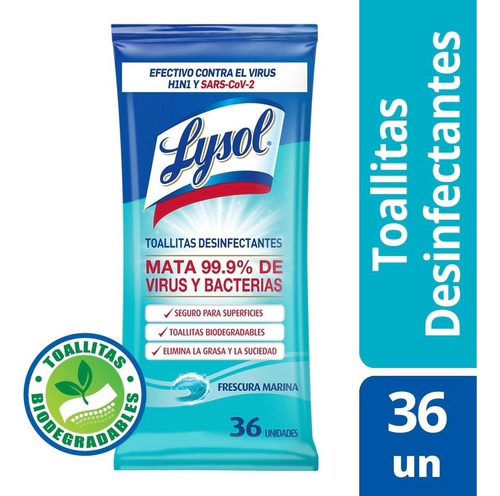 Toallitas Desinfectantes Lysol Frescura Marina 36 Un