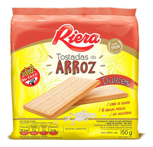 Tostadas De Arroz Dulces Riera Sin Tacc 150 Gr