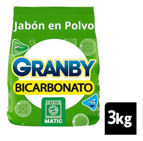 Jabón En Polvo Granby Bicarbonato Baja Espuma De Limón 3 Kg