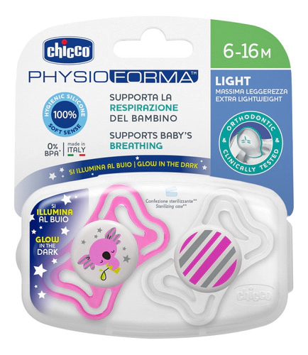 Chupetes Chicco Physioforma Light 6-16m X2 Lumi Rosa