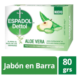 Jabón Antibacterial Espadol Dettol Aloe Vera 80g
