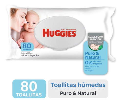 Toallitas Húmedas Huggies Puro Y Natural 80 Un