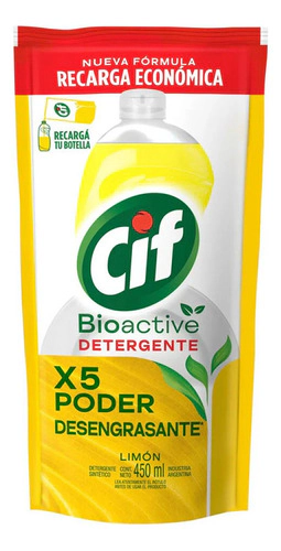Detergente Cif Bioactive Limón 450 Ml Doypack