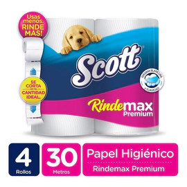 Papel Higienico Scott Rindemax Premium 30 Metros X 4 Rollos