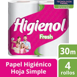 Papel Higienico Higienol Simple Hoja Aloe Vera 30 Mt 4 Un