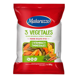 Fideos Matarazzo 3 Vegetales Penne Rigate N°45 500 Gr