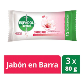 Jabon Espadol Dettol Antibacterial Skincare 3 Un 80 Gr