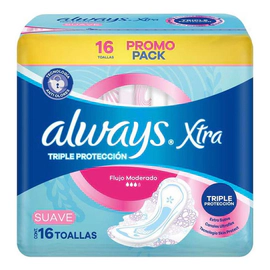 Toallitas Femeninas Always Triple Protección Xtra Suave 16 un