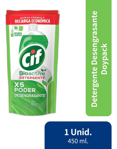 Detergente Cif Bioactive Lima 450 Ml Doypack