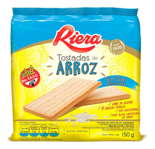 Tostadas De Arroz Sin Sal Riera Sin Tacc 150 Gr