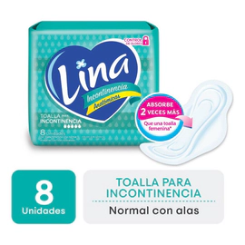 Toalla Lina Incontinencia Con Alas 8 Un