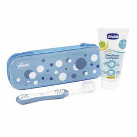Set De Cuidado Higiene Bucal Chicco 6+ Meses Cepillo Azul
