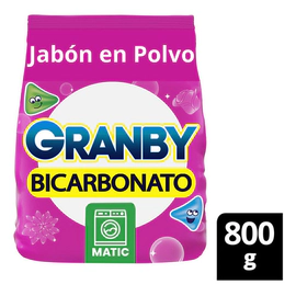 Jabón En Polvo Granby Bicarbonato Baja Espuma Rosas 800 G