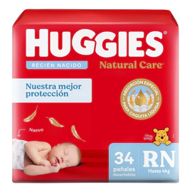 Pañales Huggies Natural Care Cuidado Superior RN 34 Un